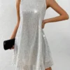 SHEIN SHEIN Allurite High Neck Sequin Dress