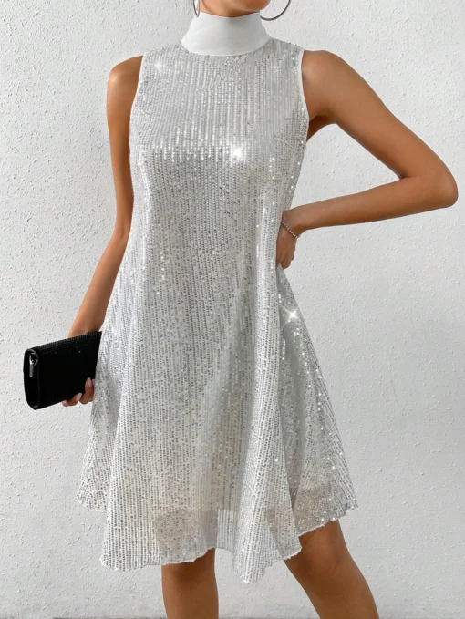 SHEIN SHEIN Allurite High Neck Sequin Dress