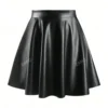 SHEIN Solid PU Leather Flare Skirt