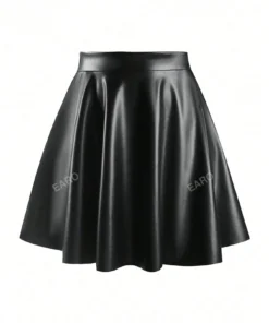 SHEIN Solid PU Leather Flare Skirt