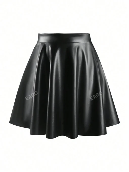 SHEIN Solid PU Leather Flare Skirt