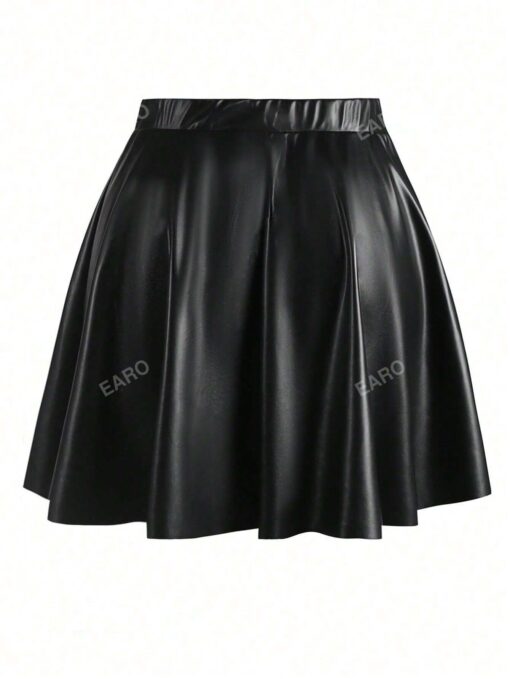 SHEIN Solid PU Leather Flare Skirt - Image 2