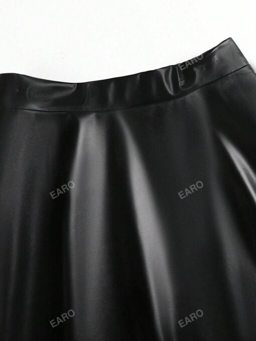 SHEIN Solid PU Leather Flare Skirt - Image 3