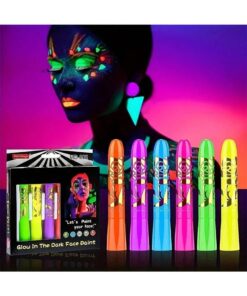 SHEIN Blacklight Face Oil Paint Crayon Set, 6pcs Uv Blacklight Makeup Neon Face And Body Oil Paint Stick Marker Pens For Carnival Halloween Masquerade Makeup