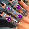 SHEIN 9pcs Boho Vintage Purple Ehinestone Rings Set