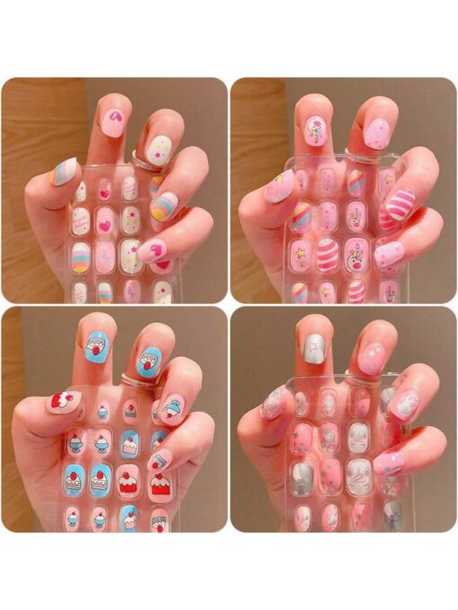 SHEIN 1 Box Of 24 Pcs Nail Stickers, Cute Cartoon Nail Stickers, Waterproof Nail Stickers, Colored Nail Stickers, Party Toys, Birthday Gifts,Advent Calendar Kids,Cute Nails For Kids,Little Girl Press On Nails - Image 2