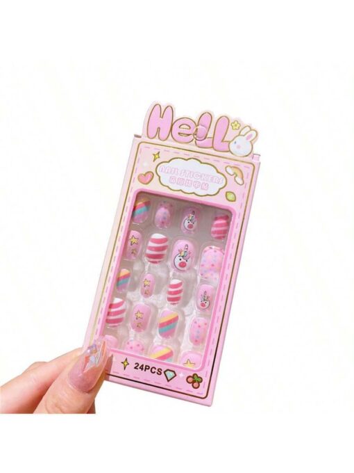 SHEIN 1 Box Of 24 Pcs Nail Stickers, Cute Cartoon Nail Stickers, Waterproof Nail Stickers, Colored Nail Stickers, Party Toys, Birthday Gifts,Advent Calendar Kids,Cute Nails For Kids,Little Girl Press On Nails - Image 3