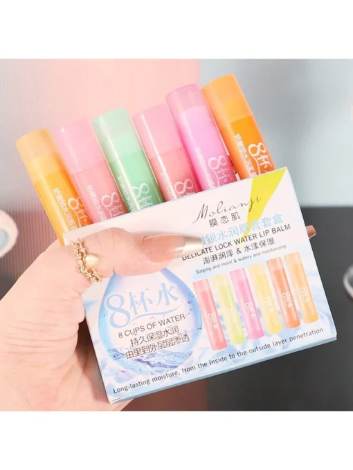 SHEIN 6pcs/Set Fruit-Flavored Moisturizing Lip Balm Set, Including Apple, Strawberry, Orange, Cherry, Peach And Lemon