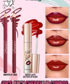 SHEIN Misslyn 3 Pcs Juicy Cherry Lip Combos,Smooth Lip Liner, Colorstay Face Makeup