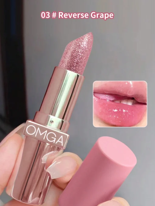 SHEIN OMGA Single Moisturizing Long-Lasting Non-Stick Cup Color-Changing Lipstick With Fine Glitter Lip Care Anti-Chapping Moisturizing Lip Plumper