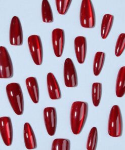 SHEIN 24pcsSet Y2K Aesthetic Blood-Red Crystal Cat Eye Press On Nails