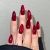 SHEIN 24pcsSet Y2K Aesthetic Blood-Red Crystal Cat Eye Press On Nails