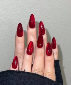 SHEIN 24pcsSet Y2K Aesthetic Blood-Red Crystal Cat Eye Press On Nails