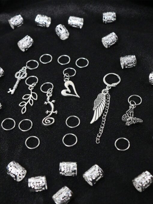 36pcs Silver Braids Decorated Hair Rings