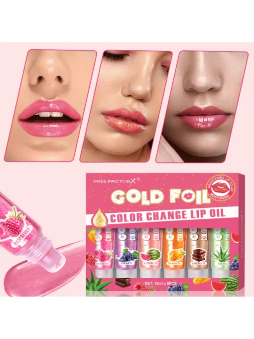 SHEIN MISS FACTORX 6pcs Gift Set Magic Color Changing Gold Lip Oil 15ml 24H Moisturizing