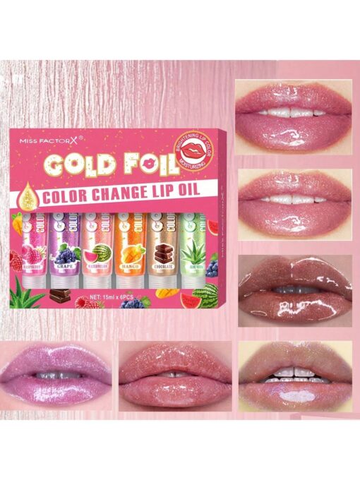 SHEIN MISS FACTORX 6pcs Gift Set Magic Color Changing Gold Lip Oil 15ml 24H Moisturizing - Image 2