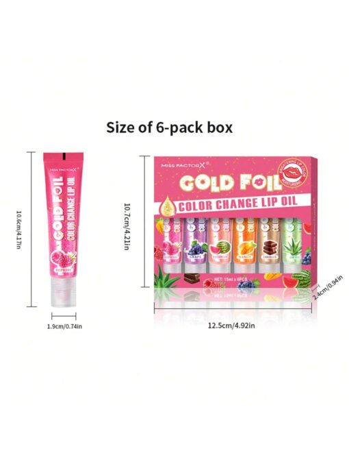 SHEIN MISS FACTORX 6pcs Gift Set Magic Color Changing Gold Lip Oil 15ml 24H Moisturizing - Image 5