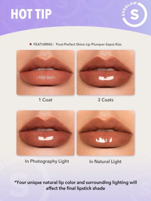 SHEGLAM Pout-Perfect Shine Lip Plumper-Sepia Kiss Moisturizing Plumping Solid Lip Gloss - Image 4