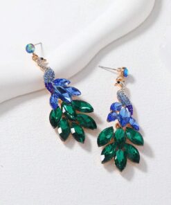 SHEIN 2pcs Vintage Peacock Dangle Earrings For Women Girls Plated Green Crystal